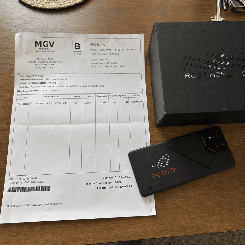 Factura legal del premio comprado por VIPBOX