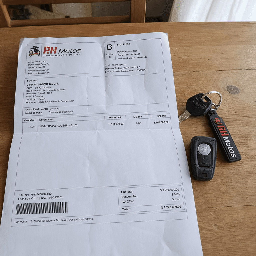 Factura legal del premio comprado por VIPBOX